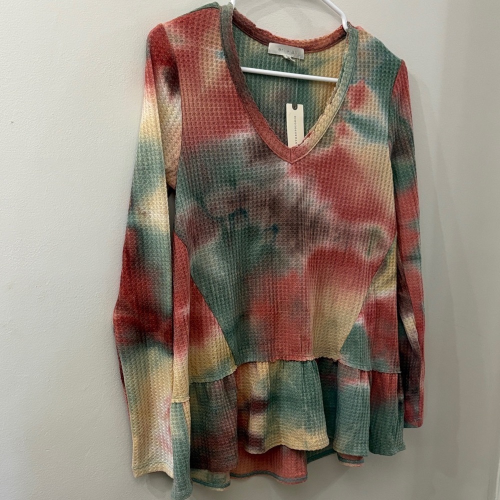 Anthropologie eri + Ali Red and Green Tie-Dye Long Sleeve Top - NWT - XS